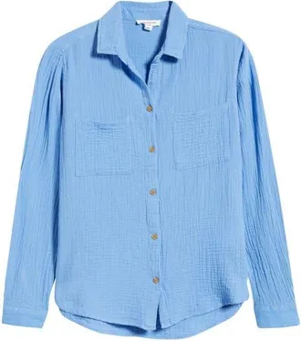 Beach Lunch Lounge Micaela Cotton Button-Up Shirt in Bluejay at Nordstrom, Size X-Small