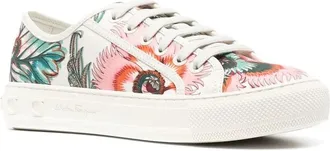 Ferragamo Papavero-Print Leather Sneaker - White