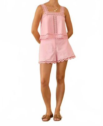 Skies Are Blue Clothing Womens Strawberry Milk Scallop Embroidered Hem Shorts In Pink