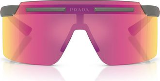 Prada 140mm Polarized Shield Sunglasses in Metal Grey /Dark Violet Pink at Nordstrom