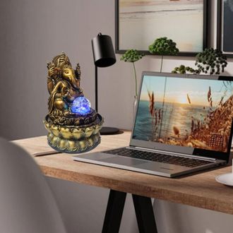 Infinite Fuente De Mesa Decorativa Con Forma De Buda, Fabricada En Resina Con Iluminaci&oacute;n Led, Humidificador Relajante Con Circulaci&oacute;n De Agua, Modelo elefante