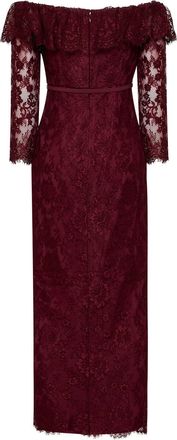 Self Portrait Womens Dress Off-The-Shoulder Lace Maxi Burgundy Cotton