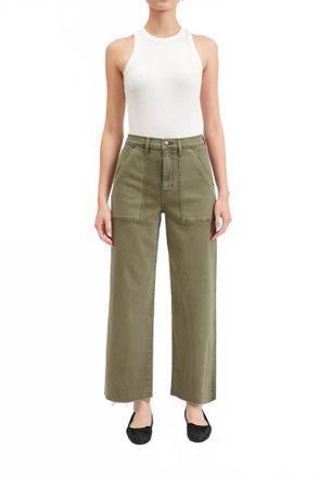 Daze Pleaser Utility High Rise Wide Ankle Jeans In Jade