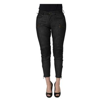 Plein Sud Mid Waist Skinny Denim Jeans - female - Plein Sud - Cropped Jeans - Black - W30 - Jeans