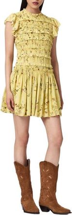 AllSaints Lauren Floral Smock Bodice Minidress in Carmel Pale Yellow at Nordstrom, Size 12 Us