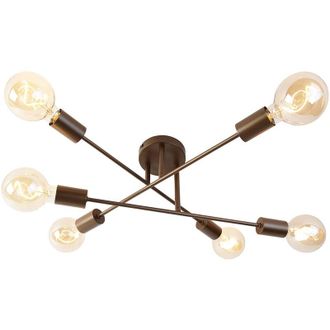 QAZQA Industrial Plafón industrial bronce oscuro 6 luces - Sydney Acero Alargada Adecuado para led Max. 6 x 40 Watt - Qazqa