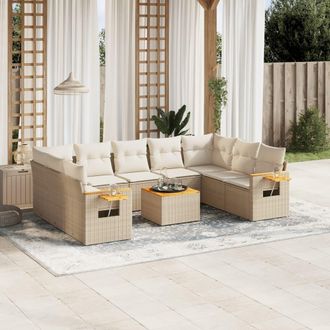 vidaXL Juego De Sof&aacute;s Jard&iacute;n Con Cojines Beige 10 Pzas Rat&aacute;n Sint&eacute;tico Vidaxl