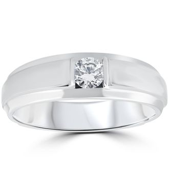 Pompeii3 1/6CT Mens Diamond Solitaire Ring 10K White Gold Size Selectable