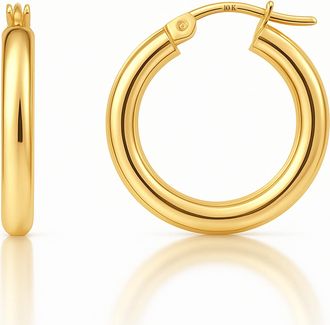 MAX + STONE Solid 10k or 14k Gold 2mm Thick Tube Hoop Earrings 12MM to 50MM