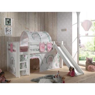 Les Tendances Les Tendances - Cama De Media Altura 90x200 Con Tobog&aacute;n, Somier Y Funda Birdy Vipack Pino - Blanco