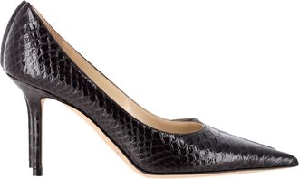 Jimmy Choo London Pre-owned Womens Love Snakeskin-Embossed Pointed-Toe Pumps in Black Leather - Size EU 35