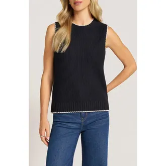Matty M Elm Crewneck Cotton Sweater Vest in Black/ivory at Nordstrom, Size X-Small