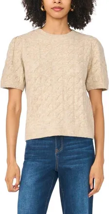 Vince Camuto Cable Stitch Puff Sleeve Sweater in Oatmeal at Nordstrom, Size X-Large