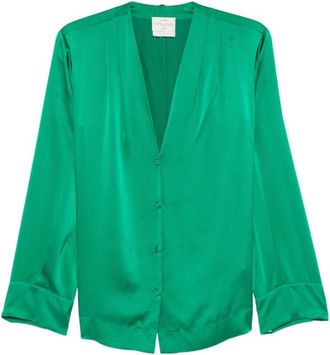 Forte_Forte Zijden satijnen blouse - Dames - Blouses - Groen - XS - Satijn - Overhemden