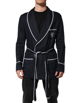 Dolce & Gabbana Dark Blue DG Embroidery Jacket Robe Mens Blazer