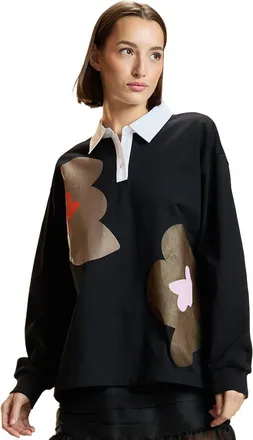 Cynthia Rowley Printed Cotton Rugby Shirt in Black at Nordstrom, Size X-Small