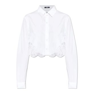 Versace Shirts, female, White, Size: XS Lace-Trim Cotton-Poplin Shirt