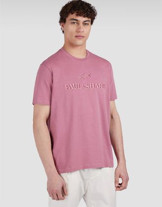 Paul & Shark Mens Paul & Shark Mens Cotton Jersey T-Shirt with Logo Embroidery - Pink - Size: 42