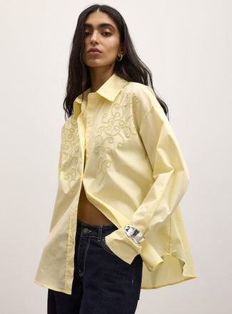 Icone Womens Mini-bead pattern loose butter yellow shirt