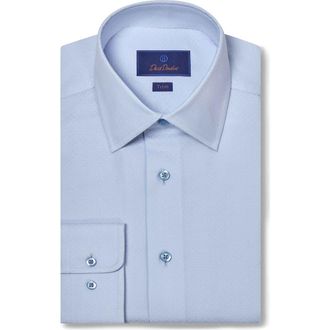 David Donahue Trim Fit Solid Cotton Dobby Dress Shirt in Sky at Nordstrom Rack, Size 14.5 - 32/33