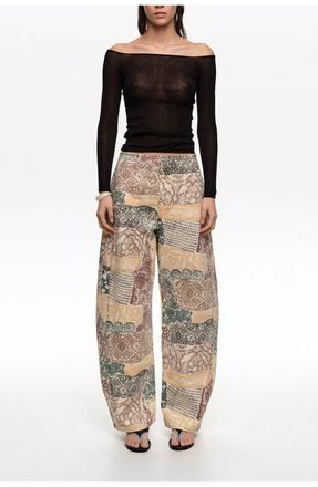 Bimba & Lola BARREL - Lace Jeans With Buckle in Lace Print Ivory at Nordstrom, Size 40 Eu
