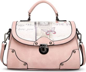 Nicole & Doris NICOLE&DORIS Womens Elegant Tote Crossbody PU Leather Handbag, Pink, L
