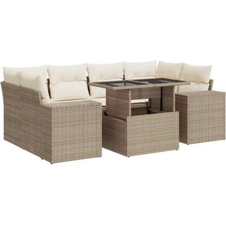 vidaXL Vidaxl - Set Sof&aacute;s De Jard&iacute;n 7 Piezas Y Cojines Rat&aacute;n Sint&eacute;tico Beige