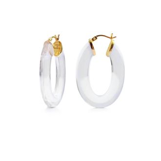 Gold & Honey Womens Flat Oval Lucite Hoop Earrings In Clear