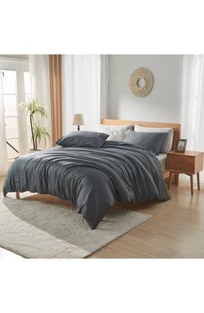 Sijo LuxeSoft Organic Cotton Sateen Duvet Cover in Storm at Nordstrom, Size Twin