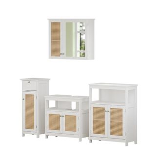 Vicco Conjunto De Muebles De Ba&ntilde;o Rosario, Blanco, 4 Partes, Con Armario Midi