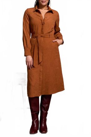 Tribal Faux Suede Dress With Long Sleeves And Belted Waist In Gingerspice