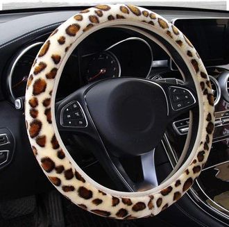 OEM Funda Universal Antideslizante Y C&aacute;lida Para Volante De Invierno, De Felpa Suave, Leopardo, Funda Para Volante De 36-38 Cm, Pantera