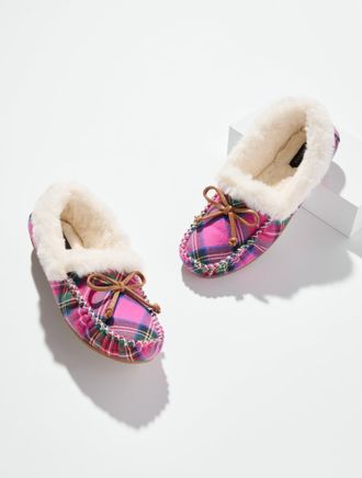 Talbots Ruby Graceful Plaid Flannel Moccasins Shoes - Very Berry - 10M Talbots