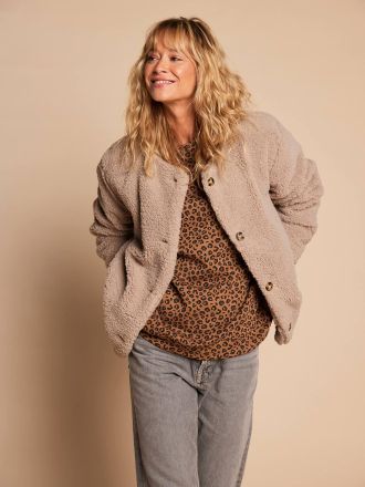 Envie de Fraise Umstandsjacke mit Teddyfleece Mama-Tochter-Capsule, Futter mit Leo-Print ENVIE DE FRAISE taupe