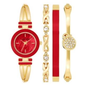 Anne Klein Quartz Red Dial Ladies Watch and Bracelet Set AK-3284RDST