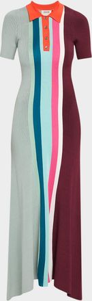 Christopher John Rogers Bowling Colorblock Knit Midi Polo Dress