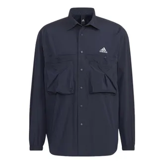 adidas Mens adidas Prsve J Solid Color Sports Cargo Long Sleeves Ink Blue Shirt HD0039