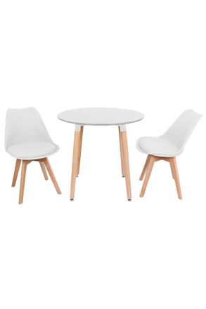 Life Interiors Round Lorenzo Dining Set with a Table & Chairs Set of 2 in White