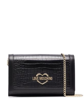 Love Moschino crocodile-effect heart-plaque shoulder bag - women - Polyurethane - OS - Black
