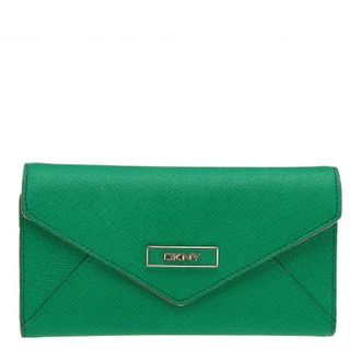 DKNY Dkny Green/pink Leather Long Trifold Wallet