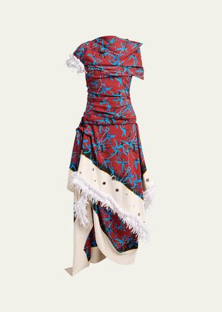 Proenza Schouler Bodine Asymmetric Draped Grommet Fringe High-Low Dress