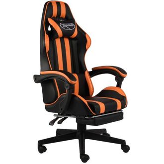 vidaXL Silla Gaming Con Reposapi&eacute;s Cuero Sint&eacute;tico Negro Y Naranja Vidaxl