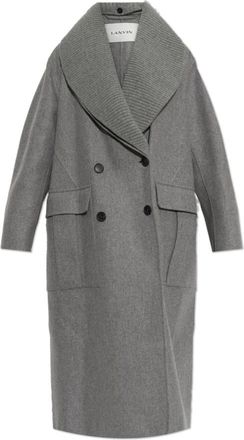 Lanvin Woljas met afneembare kraag - Dames - Mantel - Grijs - 2XS - Wol - Jassen