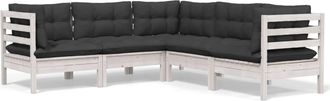 vidaXL Muebles De Jard&iacute;n 5 Pzas Con Cojines Blanco Madera Maciza Pino Vidaxl