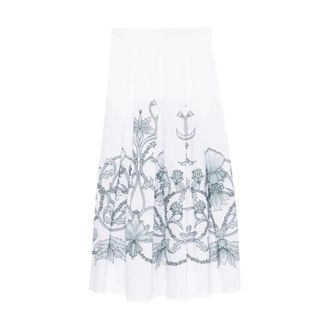 Eleventy Midi Skirts, female, White, Size: S Floral-Print Pleated Midi Skirt