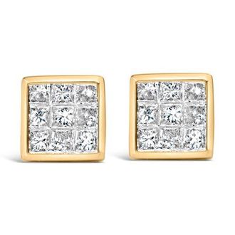 House of Brilliance 14K Yellow Gold 1.0 Cttw Princess Cut Diamond Composite Stud Earrings at Nordstrom