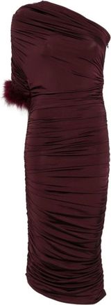 MUGLER Kleedjes, Dames, Paars, S, Paarse One-Shoulder Veren Trim Jurk