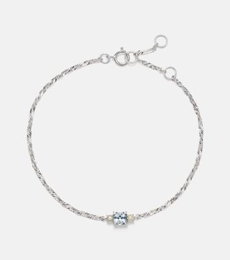 Stone and Strand Delicate 14kt white gold bracelet with aquamarine and pearls