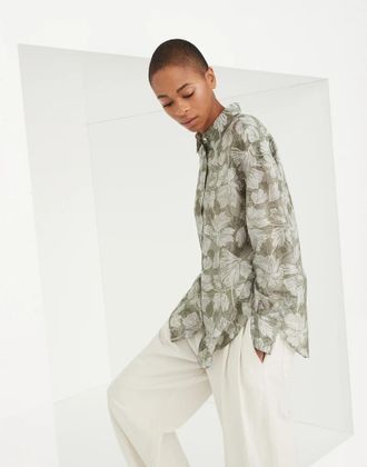 Brunello Cucinelli Bicolor Silk Pattern Womens Shirt