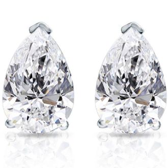 Pompeii3 2 Ct Lab Grown Pear Shape Diamond Studs 14k White Gold Earrings